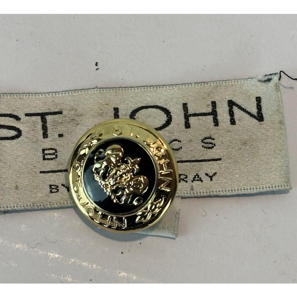 One (1) Authentic St. John Gold & Black Crest Button